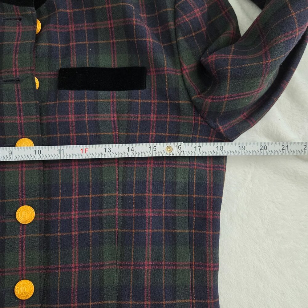Vtg Wool Plaid Blazer Size 8P Velvet Trim Gold Button Old Money Heritage‎ Preppy - Picture 13 of 15